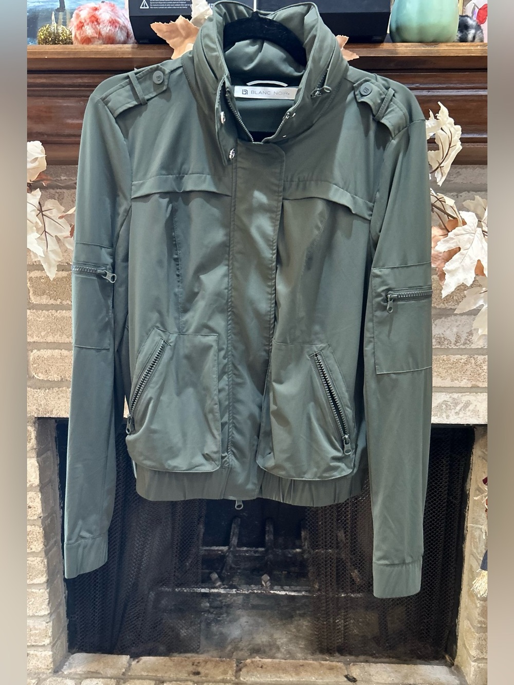 blanc noir Olive Lightweight Zip-Front Shirt Jacket EUC